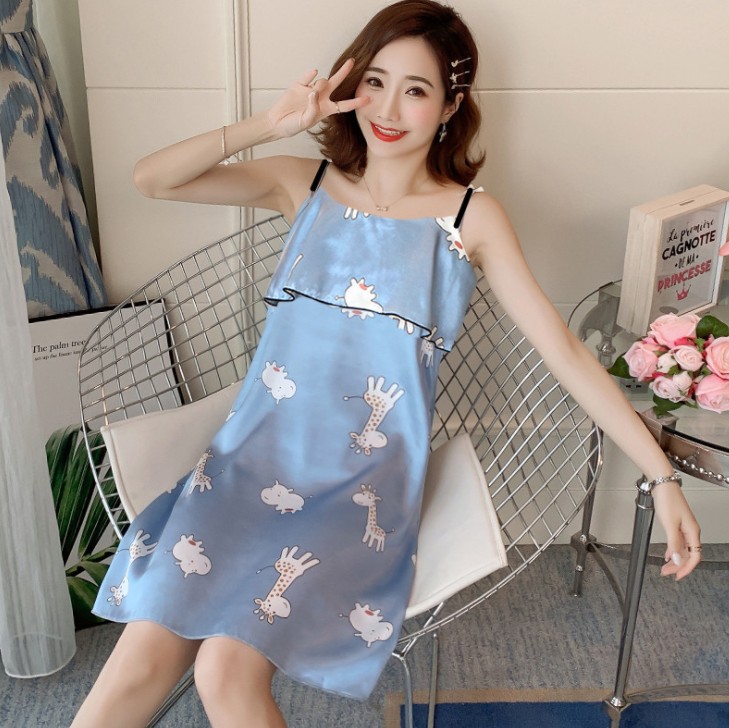 Pajama summer Korean version fresh student ice ribbon chest cushion halter nightgown summer sexy vest home wear silk Application Scenario