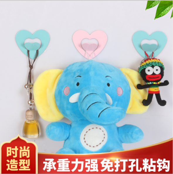 爱心挂钩桃心粘钩铁艺挂钩粘钩喷涂烤漆挂钩粘钩创意多彩挂钩