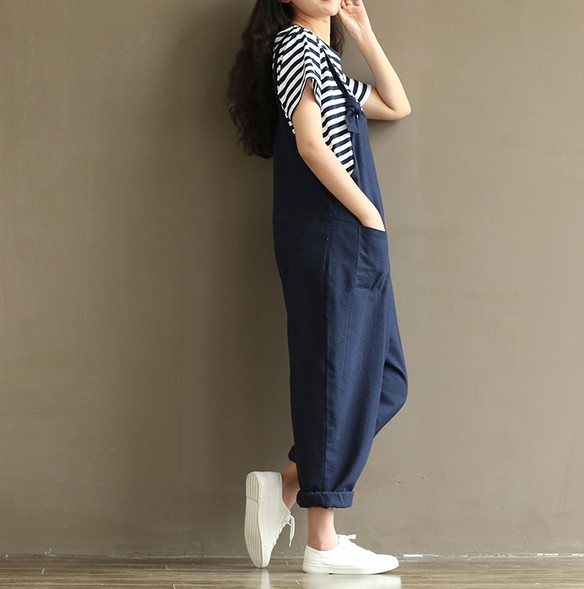 Amazon plus-size women's casual pants with artistic and retro brushed cotton straps details Picture