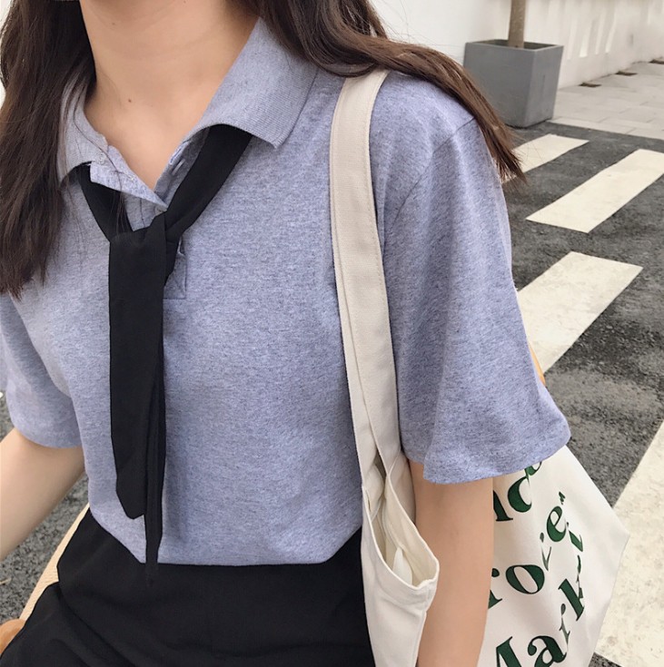 夏季新款Polo领韩版学生领带ins短袖