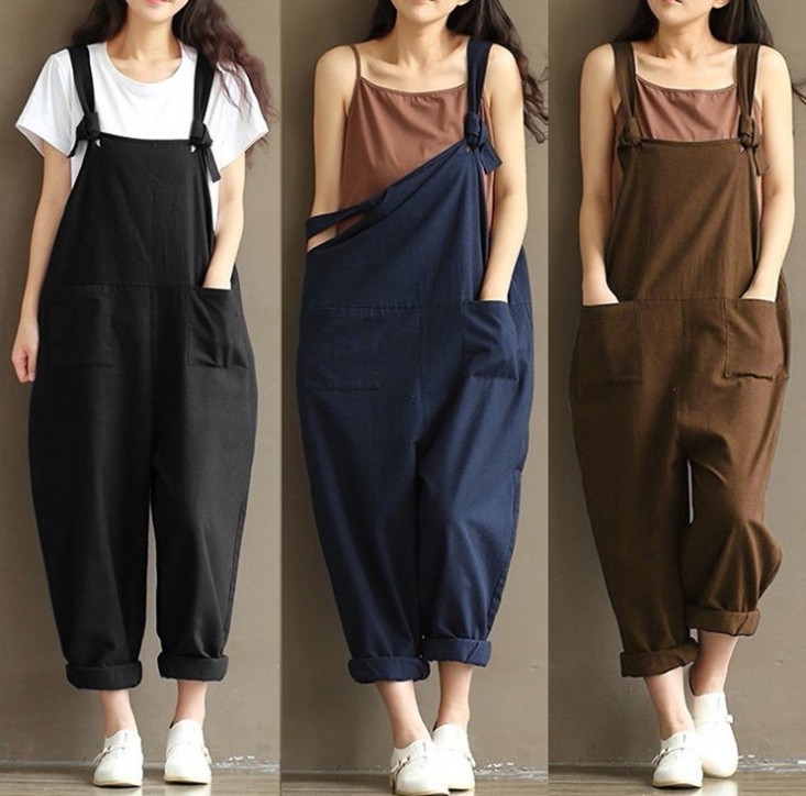 Amazon plus-size women's casual pants with artistic and retro brushed cotton straps