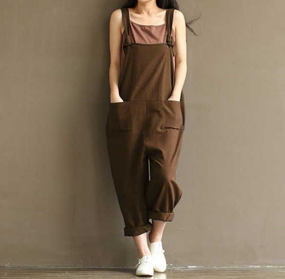 Amazon plus-size women's casual pants with artistic and retro brushed cotton straps Specification image