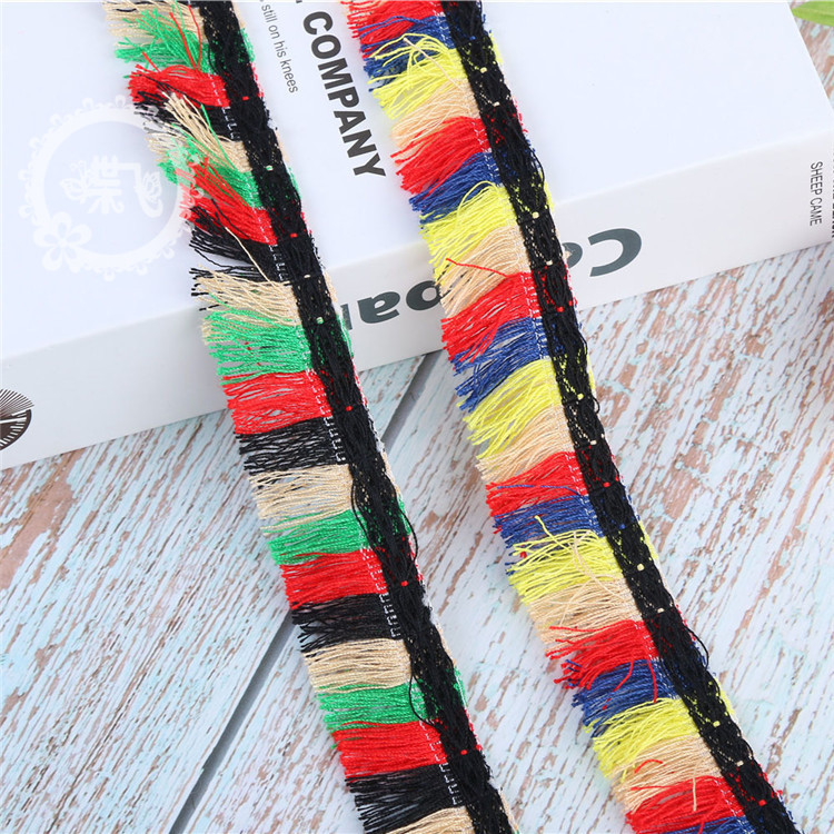 En stock 3CM de ancho multicolor korea pequeño aroma viento correas jacquard pestañas flecos franja mojón cordones accesorios details Picture