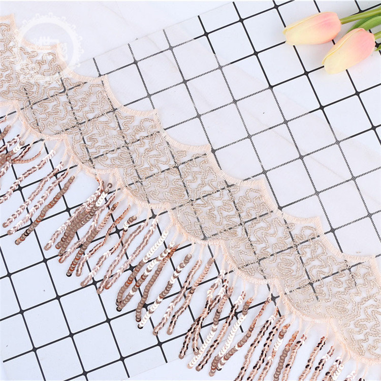 24CM mesh gauze wave sequin bead hanging beard national embroidery flower high-grade dress princess dress accessories