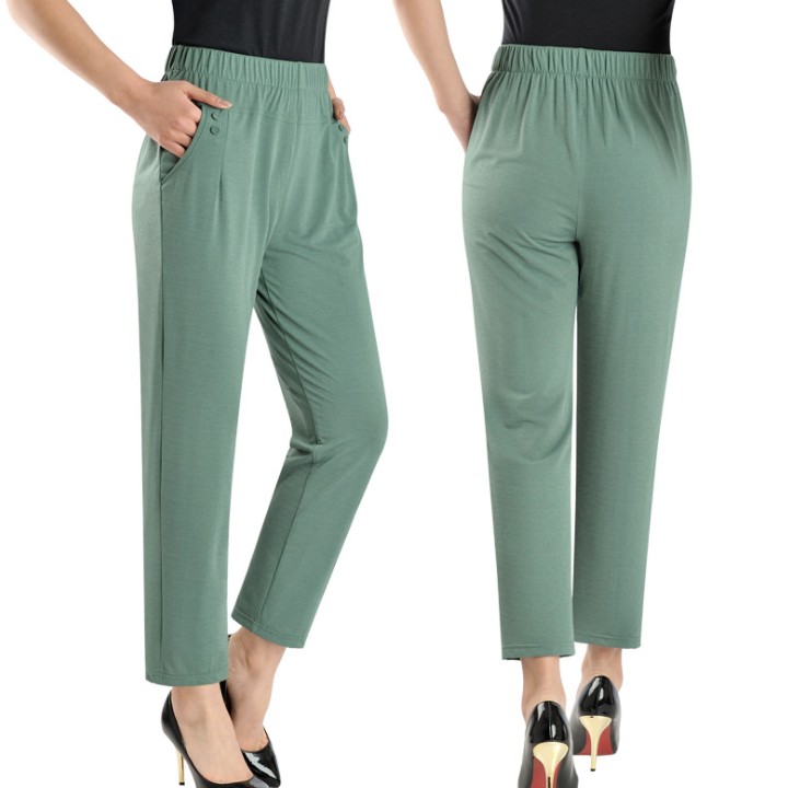 Middle-aged and elderly nine-inch pants, summer pants for mothers, thin and loose women's pants, stretch casual pants, high waist details Picture