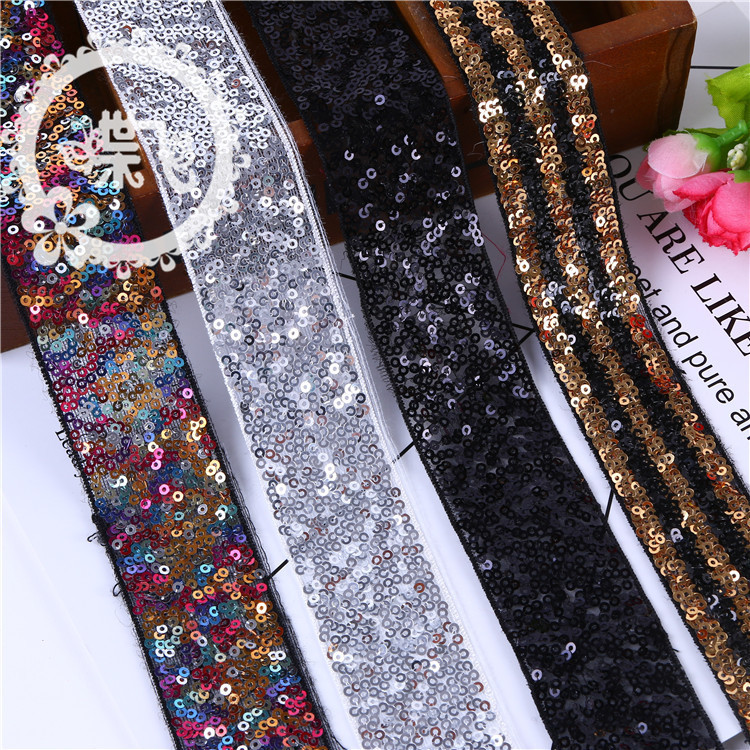 National embroidery bead lace 4CM disorderly embroidery bar code glitter lace headband clothing accessories lace available thumbnail