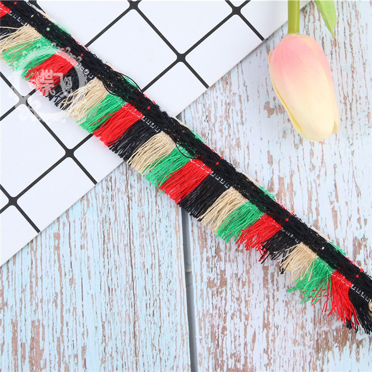 En stock 3CM de ancho multicolor korea pequeño aroma viento correas jacquard pestañas flecos franja mojón cordones accesorios Specification image
