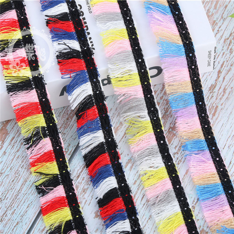 En stock 3CM de ancho multicolor korea pequeño aroma viento correas jacquard pestañas flecos franja mojón cordones accesorios