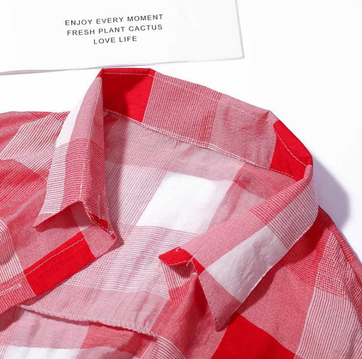 Women's long-sleeved plaid shirt sun-protective jacket, loose mid-length plaid shirt sun-protective clothing Specification image