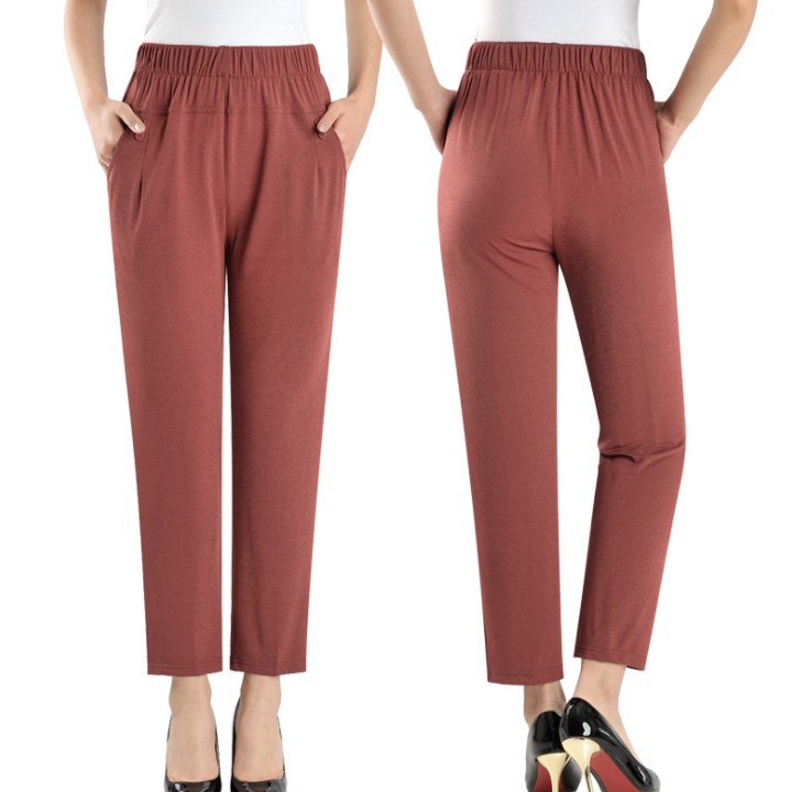 Middle-aged and elderly nine-inch pants, summer pants for mothers, thin and loose women's pants, stretch casual pants, high waist Application Scenario