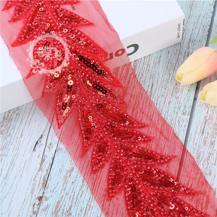 Popular ethnic embroidery lace 9CM leaf type embroidery bead lace Princess dress temperament garment accessories lace
