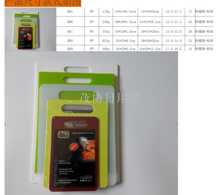 PP anti-skid plastic monochrome cutting board PP anti-bacterial plastic cutting board