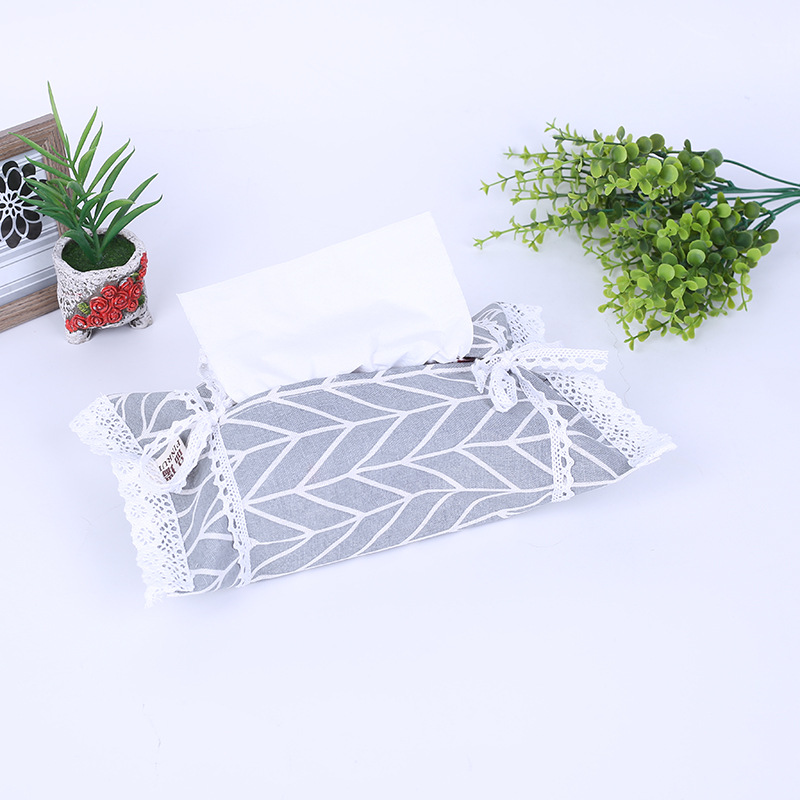 Fabric cotton linen living room paper towel bag flower edge car paper towel bag paper towel box pumping paper towel bag household creative pumping thumbnail