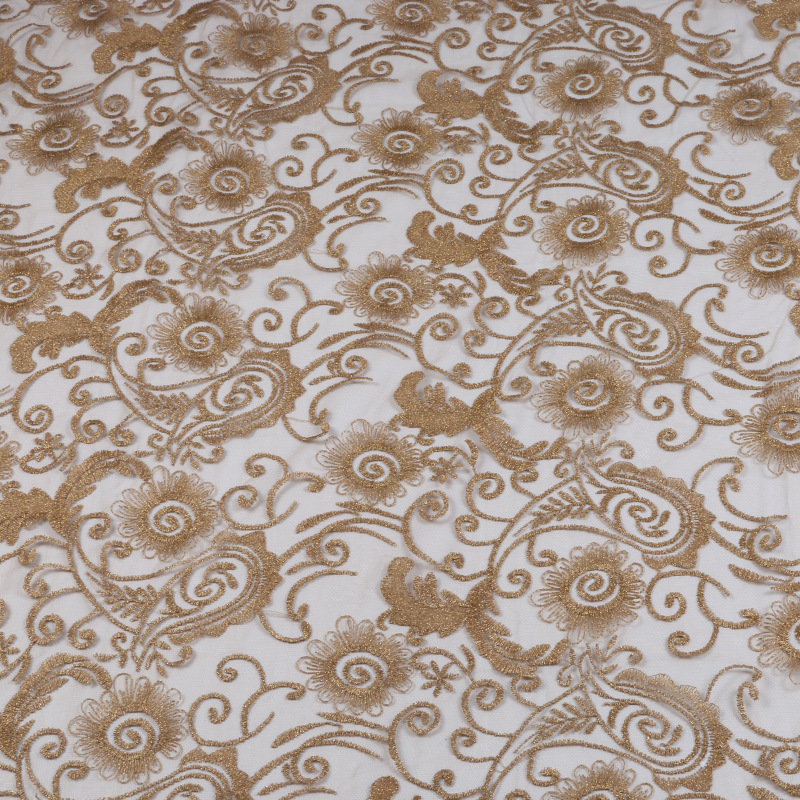 Polyester multi-color mesh cloth embroidery brown embroidery lace garment accessories factory direct sales 1.35M wide