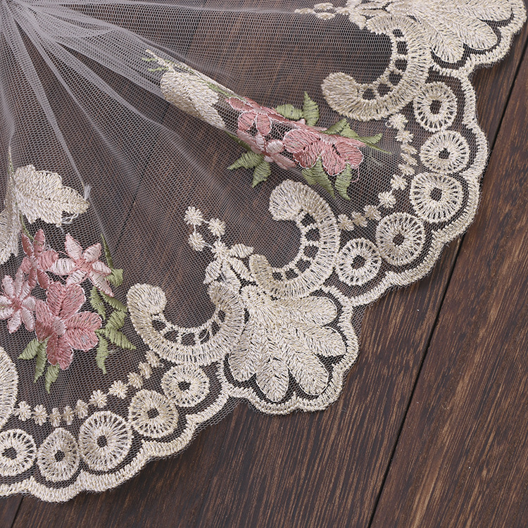 Pink Multicolor Gold Leaf Lace Flower Embroidery lace mesh lace Car Barbie doll skirt 18CM