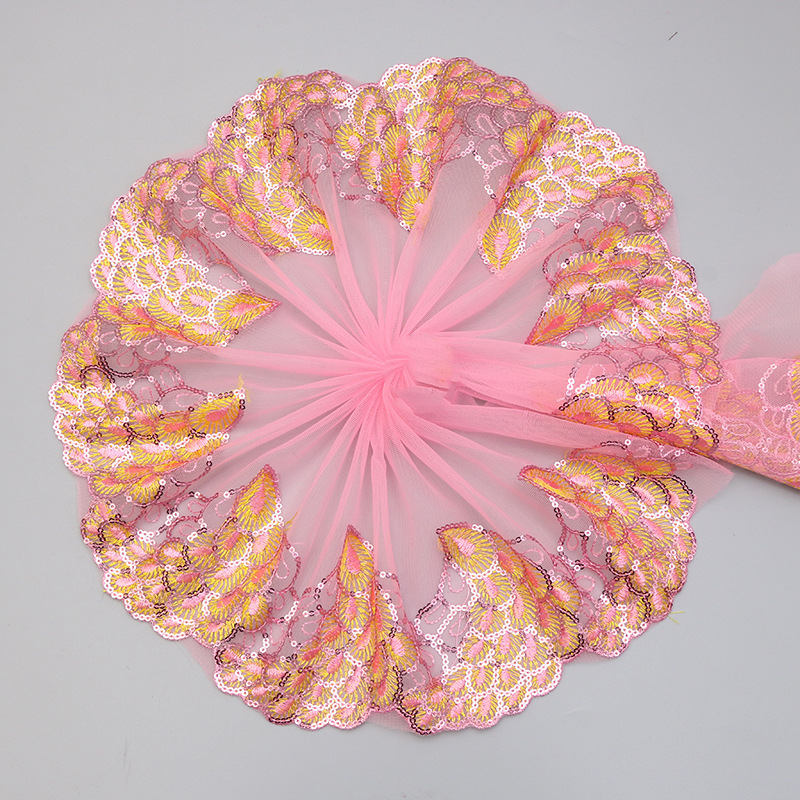 孔雀凤尾定型纱亮片刺绣花边玩具车载芭比娃娃裙摆20CM宽热细节图