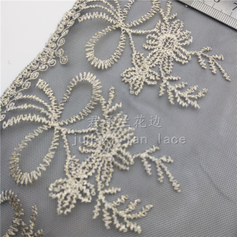 Embroidered lace on mesh fabric Specification image