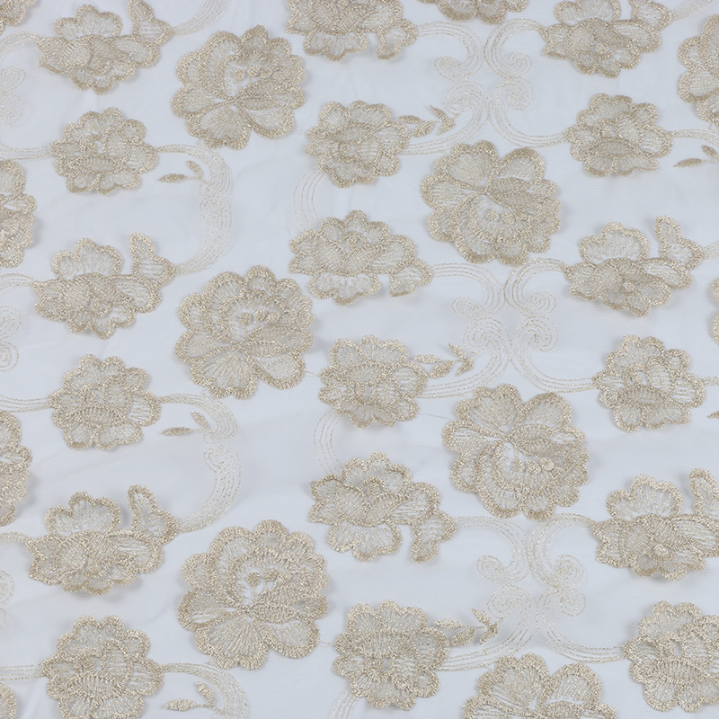 高档透明网纱刺绣蕾丝金银线满幅厂家直销1.35M宽家居布艺饰品
