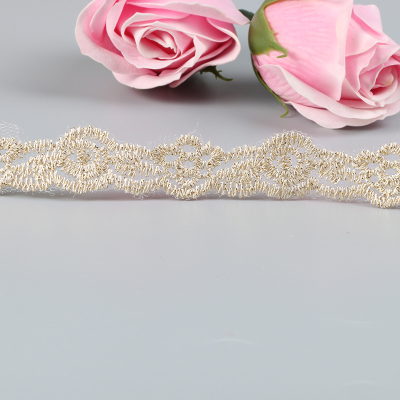 Gold thread lace mesh fabric embroidery small flower edge 1.5CM headwear clothing fabric handmade curtain sofa DIY accessories