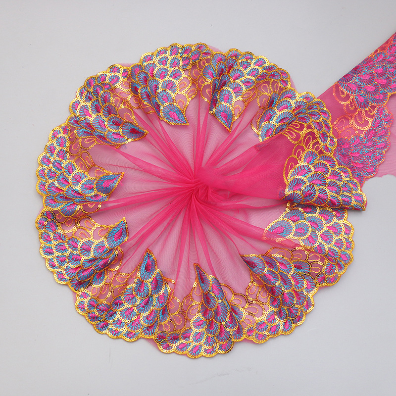 孔雀凤尾定型纱亮片刺绣花边玩具车载芭比娃娃裙摆20CM宽热产品图