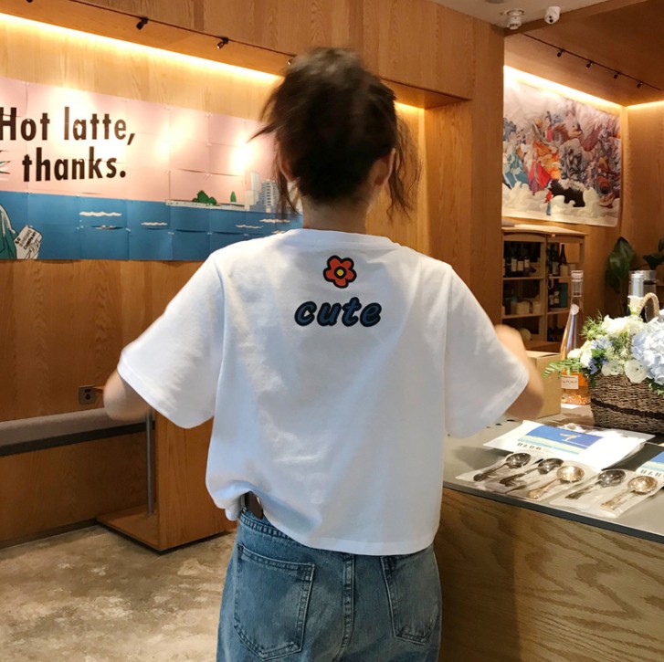 Korean retro Hong Kong-style loose and versatile short T-shirt women's student short-sleeved top Specification image