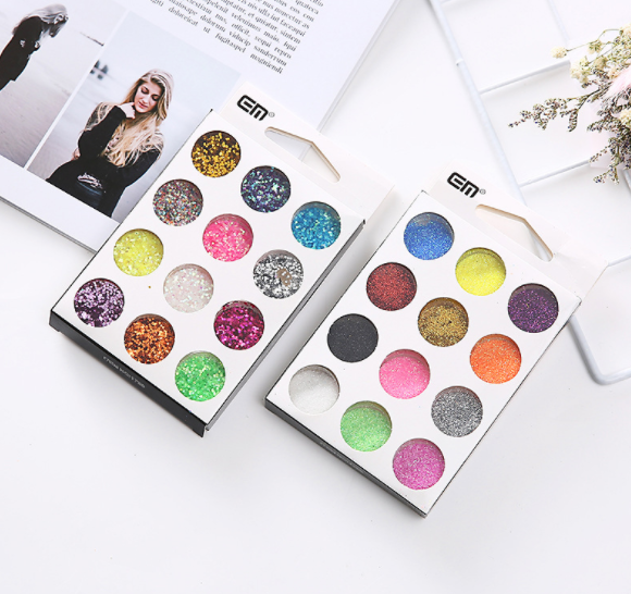 Bright Multicolor Glitter Eyeshadow Stage Makeup Setting Pearl Glitter Mesh Red Glitter 12 color Pearl powder