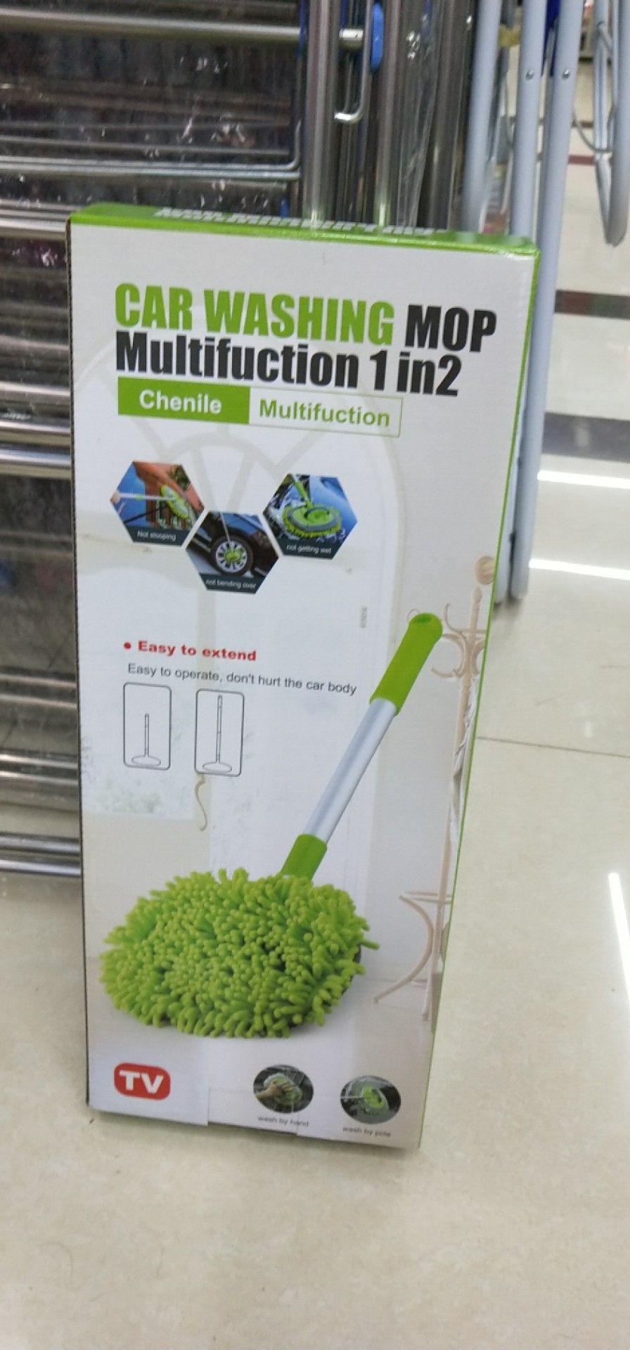 厂家直销便携式三节可伸缩洗车拖把 蓝色 + 绿色产品图