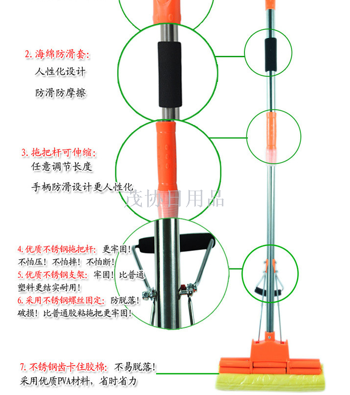 Double roll mop rubber cotton mop squeegee water mop