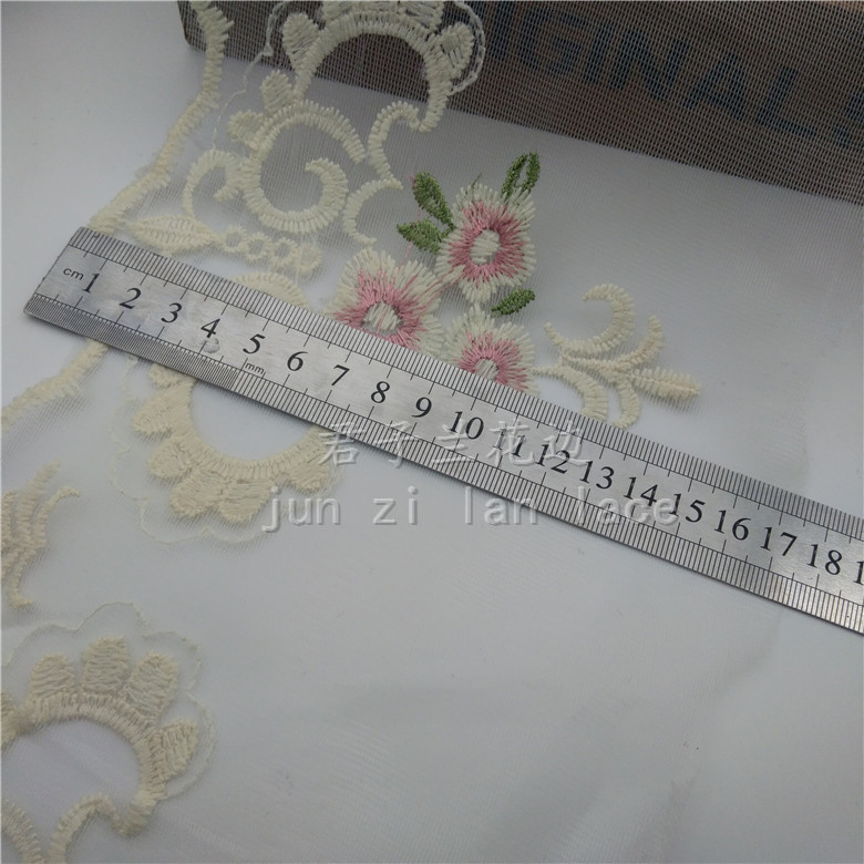 Embroidered lace on mesh fabric details Picture