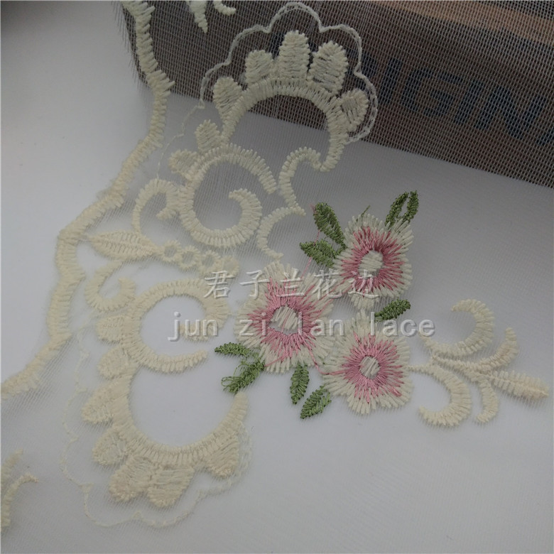 Embroidered lace on mesh fabric Specification image