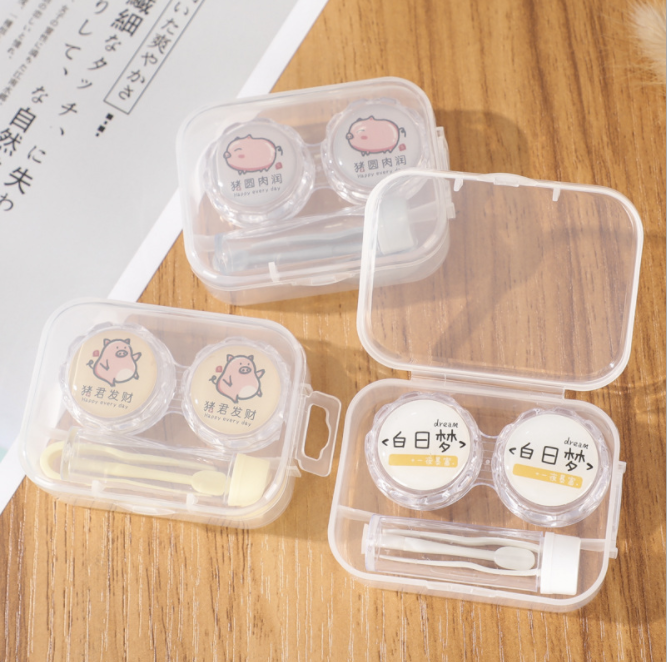 卡通新款对装眼镜盒 学生隐形眼镜盒批发 便捷吸棒护理盒美瞳盒