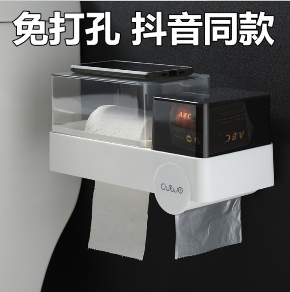 Multi-functional tissue box, toilet without perforation, washroom storage rack, bathroom storage, wall-mounted tissue box details Picture
