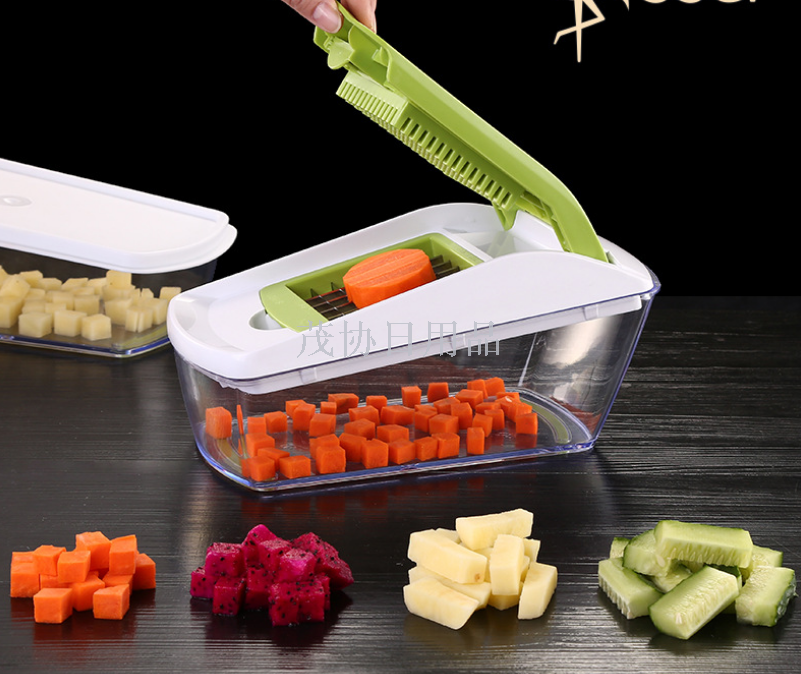 Diced carrots potato diced fruit diced French fries diced Onions diced vegetable trimmer