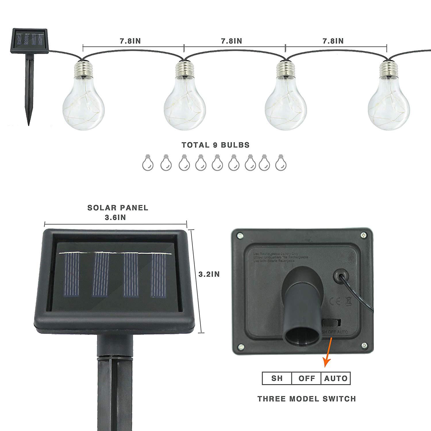 Cross border hot selling solar bulb string LED solar patio decorative light outdoor rain proof Edison bulb string