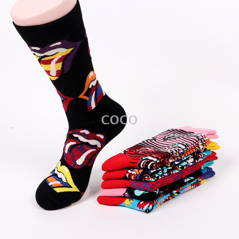 New Happy Socks Male Personality Lip Tongue Tube Socks Summer Sweat Absorption Against Color Deodorant Socks Manufacturers Wholesale Application Scenario