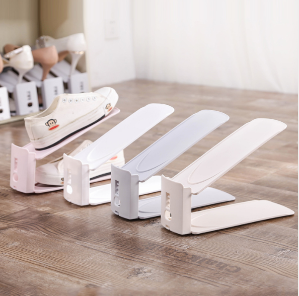 创意素色双层可调节简易鞋托架创意防尘收纳鞋架家用鞋子收纳架产品图