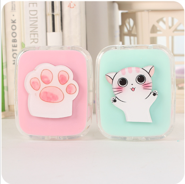 A Creative and cute Cheese Cat series contact lens case, Super cute care color contact box, Double Box and Companion box wholesale details Picture