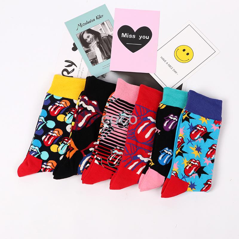 New Happy Socks Male Personality Lip Tongue Tube Socks Summer Sweat Absorption Against Color Deodorant Socks Manufacturers Wholesale full figure