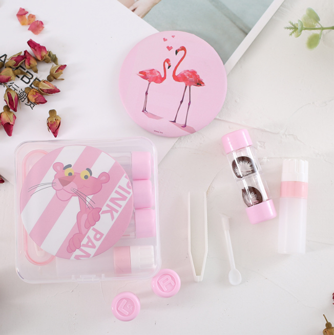 Cartoon Pink Panther Contact lens case, RGP double-head hard colored contact lens box, Companion box, double-set box, 3-pair set
