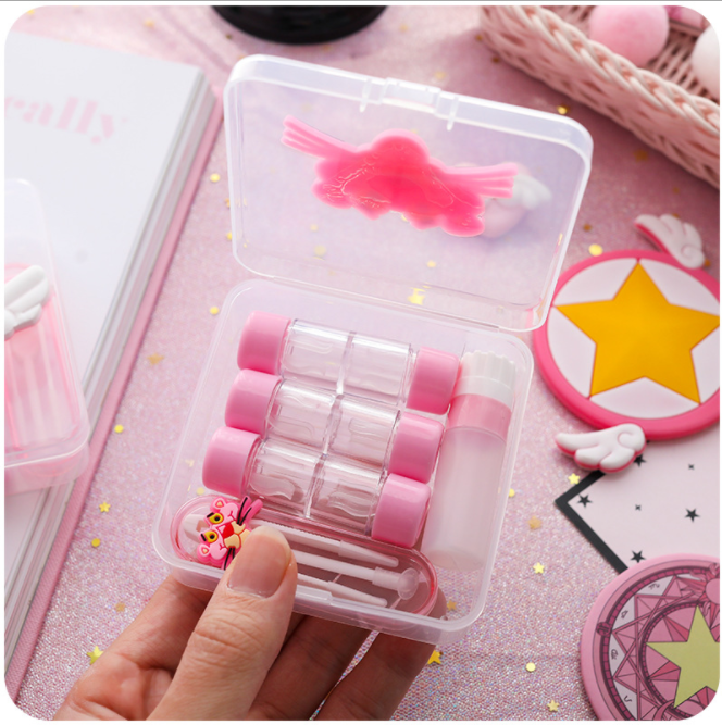 Invisible myopia glasses box, cute cartoon and simple double companion box, shadow care storage box, beauty contact box Specification image