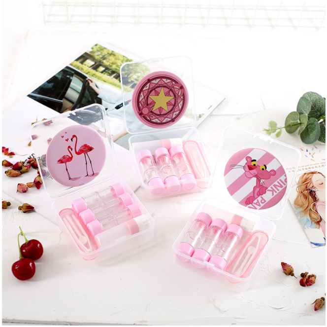 Cartoon Pink Panther Contact lens case, RGP double-head hard colored contact lens box, Companion box, double-set box, 3-pair set details Picture
