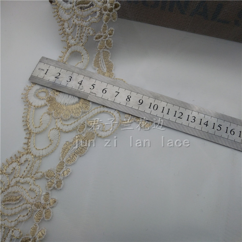 Embroidered lace on mesh fabric details Picture