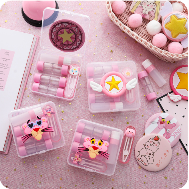 Invisible myopia glasses box, cute cartoon and simple double companion box, shadow care storage box, beauty contact box
