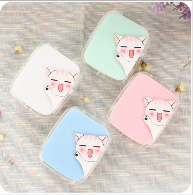 A Creative and cute Cheese Cat series contact lens case, Super cute care color contact box, Double Box and Companion box wholesale Application Scenario