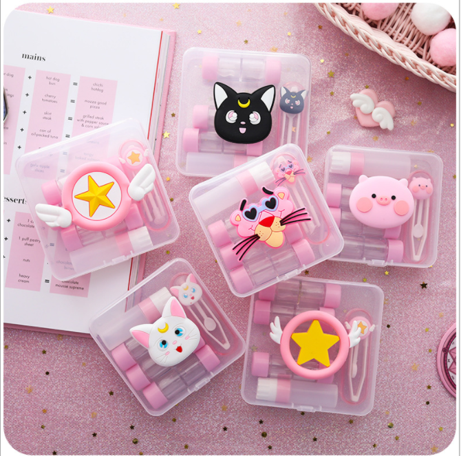 Invisible myopia glasses box, cute cartoon and simple double companion box, shadow care storage box, beauty contact box Application Scenario