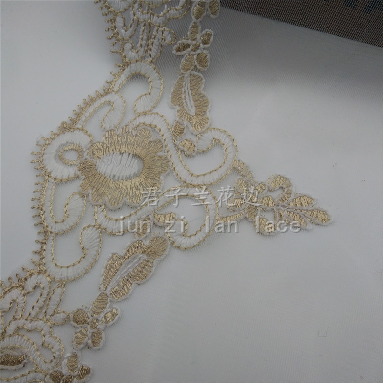Embroidered lace on mesh fabric Specification image
