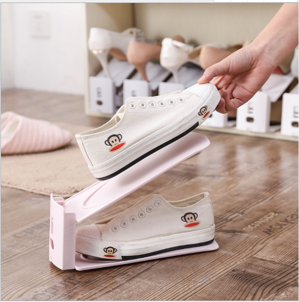 创意素色双层可调节简易鞋托架创意防尘收纳鞋架家用鞋子收纳架细节图