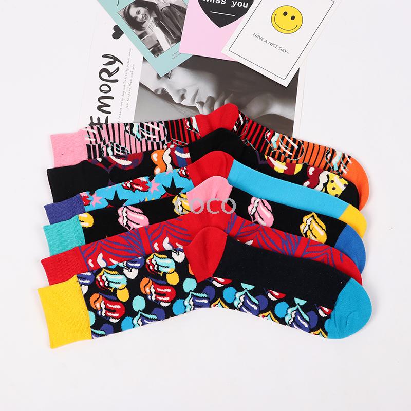 New Happy Socks Male Personality Lip Tongue Tube Socks Summer Sweat Absorption Against Color Deodorant Socks Manufacturers Wholesale Specification drawing
