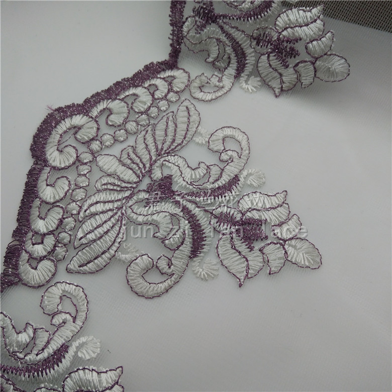 Embroidered lace on mesh fabric Specification image
