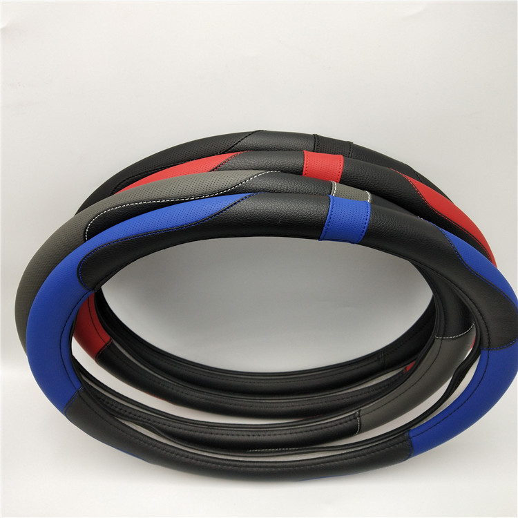 批发新款出口外销4季通用38CM6节双色拼接汽车方向盘套汽车把套